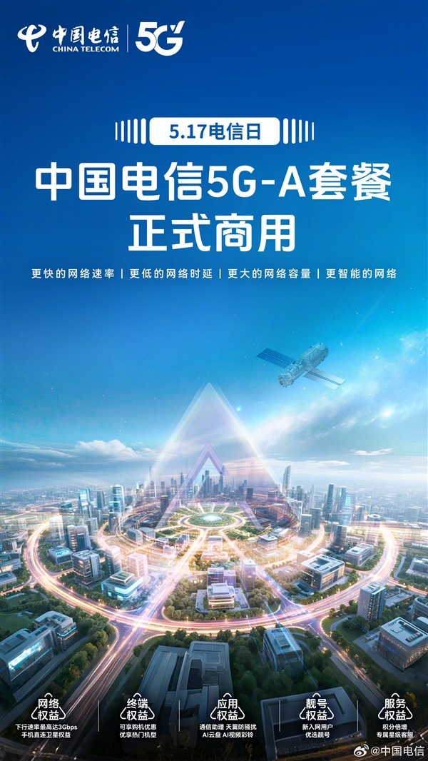 比5G快10倍！中国电信5G-A套餐5月17日正式商用
